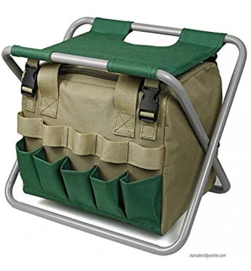 Amusingtao Tabouret de jardin pliable avec sac à outils Sac de rangement pliable avec plusieurs poches