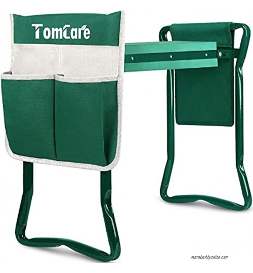 TomCare Tabouret de jardin pliable avec sac à outils rembourrage en mousse EVA portable pour le jardinage grand-55 x 27 x 48 cm vert