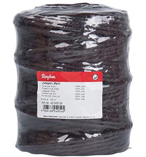 Rayher 4200505 fil de jute corde jute 6 plis bobine 120 m Ø 6 mm marron foncé