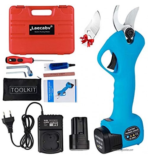 Laecabv Sécateur et sécateur pour élagage électrique 16,8 V 25 mm Ciseaux de jardinage outils sans fil professionnel pour arbre à fruits 16,8 V-2 batteries bleu