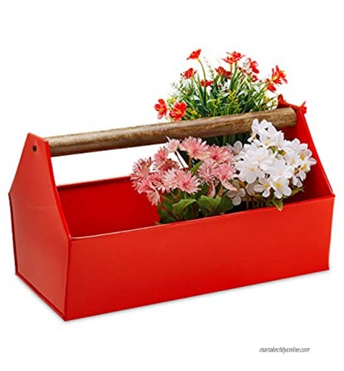 Relaxdays Jardinière avec poignée en Bois Fleurs Plantes et Herbes Boîte à Outils décorative en Fer 20 x 36 x 20 cm Rouge