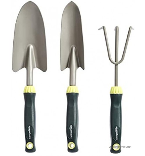 Basics Ensemble de 3 outils de jardinage avec une truelle un transplantoir manuel et un plantoir manuel