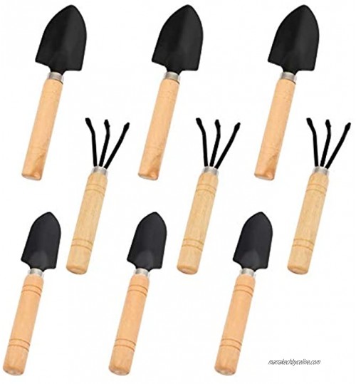 Iyowei Lot de 9 mini outils de jardin avec manche en bois Kit de jardinage miniature Râteau Pelle Truelle de transplantation Outils de jardinage pour plantes d'intérieur et plantes en pot
