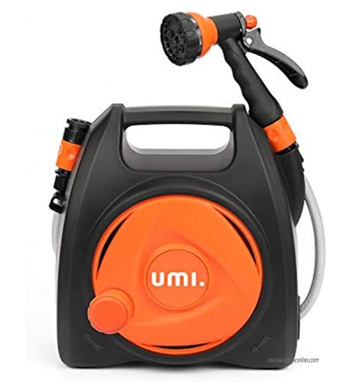 Brand Umi Enrouleur Tuyau Arrosage 10+1,75m Dévidoir Compact avec Buse de Pulvérisation Réglable 7-en-1 Rembobinage Facile Mural et Portable