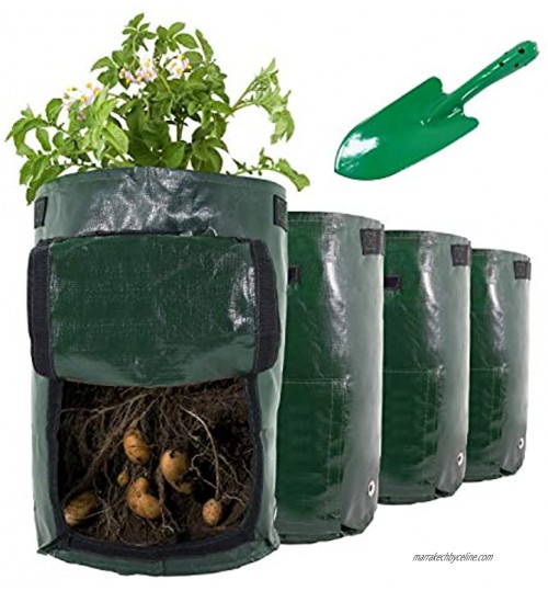 4 Packs de 10 Gallons de Sacs de Culture de Pommes de Terre Sachets de Plantes de Jardin en Polyéthylène Vert pour Divers Légumes avec 1 Pelle à Planter