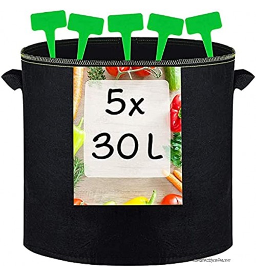 Lot de 5 sacs de plantation de 30 l avec fiche pour étiqueter les plantes Avec poignée Pour herbes et légumes