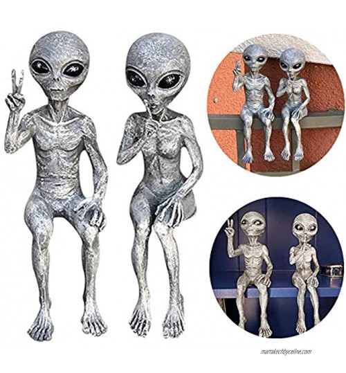 AIITLLYNA Alien Statuette,Lot de 2 Statues D'alien de l'espace,Extra Terrestre Statue,Figurine de Jardin,Sculpture en Resine pour Bureau à la Maison Jardin Patio Cour Pelouse