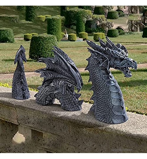 Figure De Jardin Dragon Ornements De Statues Dragon Fantastique Statue Gothique en Résine Sculpture Dragon Jardin pour Patio Jardin De Devant Décoration Extérieure De Pelouse Noir