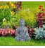 Relaxdays Statue de Buddha Figurine de Bouddha décoration Jardin Sculpture céramique Zen 70 cm Clair Gris argenté métallique