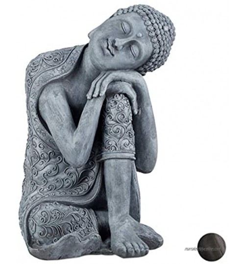 relaxdays Statue Figurine de Bouddha décoration Jardin Sculpture céramique Zen 60 cm Gris Clair 60 x 35 x 35cm