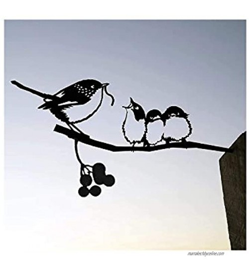 Silhouette en Acier d'oiseau en Métal,Décoration d'oiseaux de Branche,Statue Oiseaux Décor d'arbre d'art de Figure pour Décorations Extérieures de Patio Jardin C-Nourrir Les Oiseaux