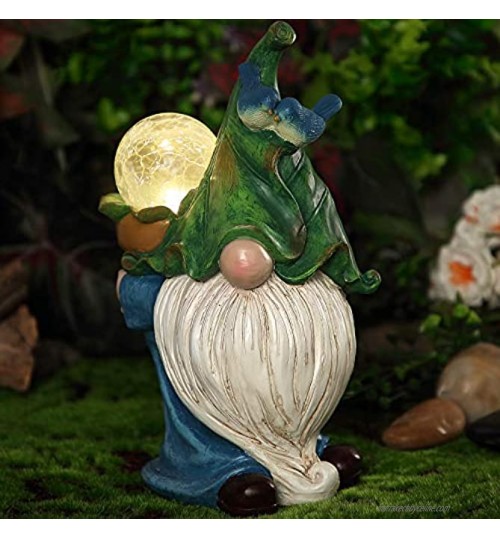Statue de Gnome de Jardin Cour avec Boule en Verre et Lumières LED Extérieur d'Énergie Solaire Décor de Figurine Imperméable de Jardin Extérieur pour Patio Pelouse Pendaison de Crémaillère