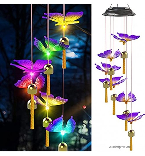 Lumières de carillon de vent de papillon solaire,carillon de vent mobile de couleur,lumière de LED changeant imperméable de lumière de chaîne avec la cloche,pour le décor de jardin de cour de patio