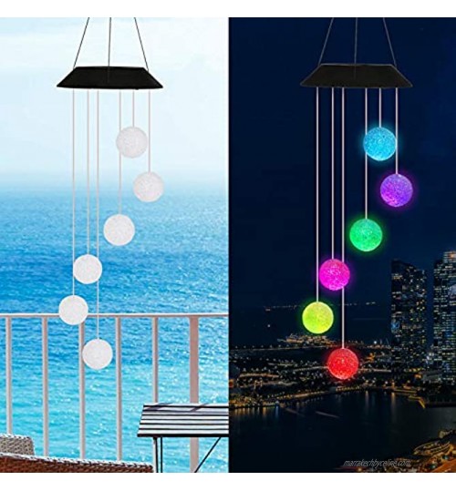 Mangsen Carillon à vent solaire à LED avec boule de cristal à suspendre Étanche Changement de couleur Décoration extérieure Pour terrasse cour jardin balcon
