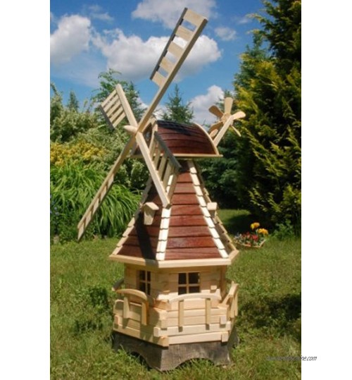 Deko-Shop-Hannusch Moulin à vent décoratif en bois avec roulement à billes et éclairage solaire 1,25 m marron