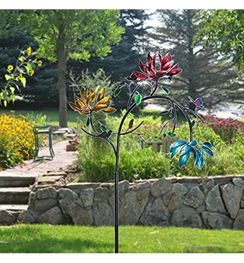 Grand Moulin à Vent en Métal avec 3 Fleurs et Papillons en Rotation Éolienne en Métal de Jardin Sculptures de Vent de Fleurs Vintage pour la Décoration d'art Extérieur de Cour et de Jardin