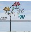 HUIHUAN Moulin à vent en métal 3 couleurs motif fleurs et papillons avec une finition durable et résistante aux intempéries 3 fleurs pour extérieur cour jardin patio