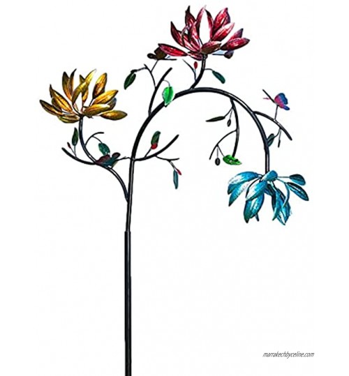 HUIHUAN Moulin à vent en métal 3 couleurs motif fleurs et papillons avec une finition durable et résistante aux intempéries 3 fleurs pour extérieur cour jardin patio