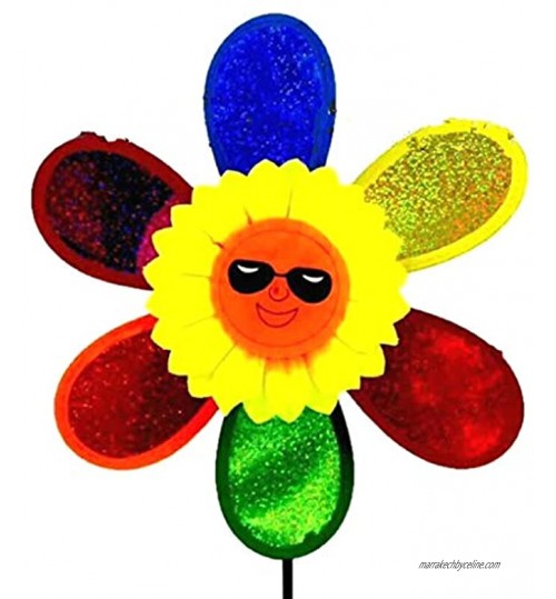 Tournesol souriant coloré avec lunettes de soleil Moulin à vent Décoration extérieure Jouets pour enfants Cadeau