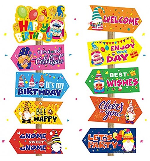 20 Pièces Décorations de Signes de Gnome Happy Birthday Signes de Cour de Gnome d'Anniversaire Fournitures de Piquets Signe Ornements de Fête Extérieur Jardin Pelouse 10 Modèles