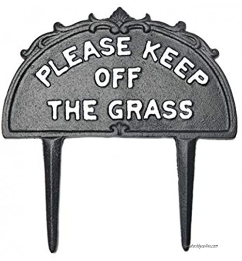 Anwangda Panneau de jardin en fonte avec piquet et inscription « Please Keep Off The Grass » pour jardin parc pelouse cour