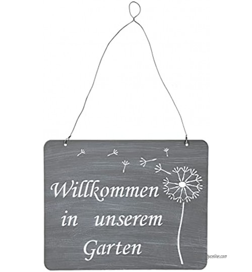 levandeo Panneau décoratif en fer avec inscription en allemand Willkommen im Garten 31 x 25 cm Gris Motif pissenlit