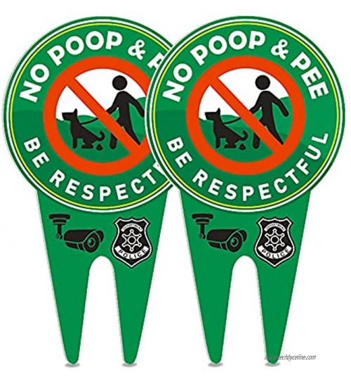 Lot de 2 panneaux « No Pooping Dog » de 35 x 20 cm avec piquet qui brillent dans le noir « Be Respectful » pour empêcher le chien de déjecter ou de pipi sur la pelouse vert