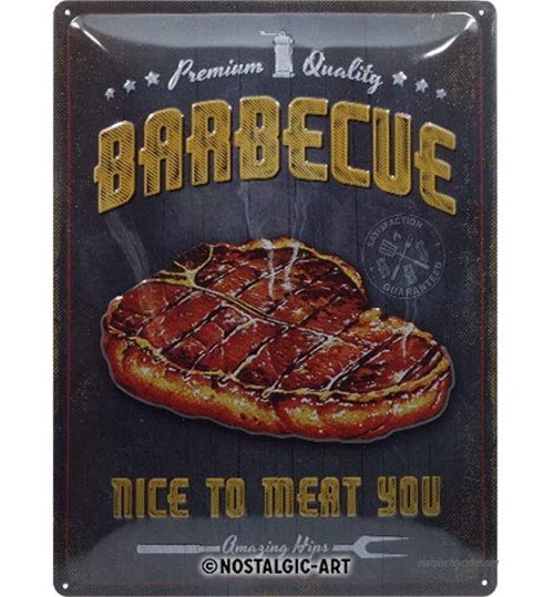 Nostalgic-Art 23292 Barbecue Nice to Meat You – Idée de Cadeau pour Amateurs de grillades en métal Déco Design Retro 30 x 40 cm