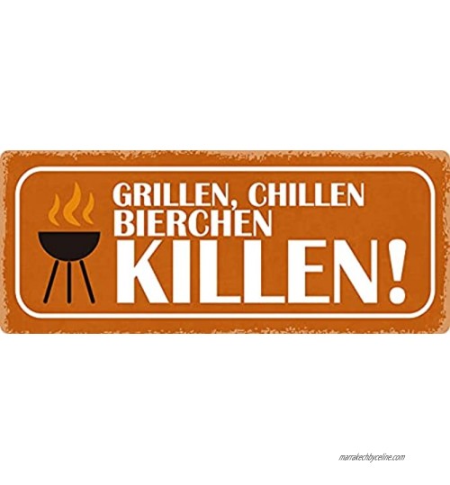 Plaque en métal 27 x 10 cm avec inscription en allemand « Grillen chillen Bierchen killen Grill Bier »