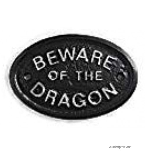 Silver "Beware of the Dragon" portail de porte ou plaque murale en noir avec argent surélevé Lettrage