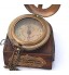 Samara Nautical Cadran solaire en laiton avec boîtier en cuir et chaîne – Boussole à pousser – Accessoire steampunk – Finition antique – Beau cadeau fait à la main – Belle horloge à cadran solaire