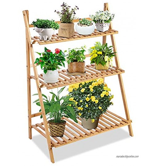 Support de plante en bambou étagère à fleurs Pots de plantes pliants à 3 niveaux étagère de support pour balcon salon jardin 70x40x96cmCouleur du bois