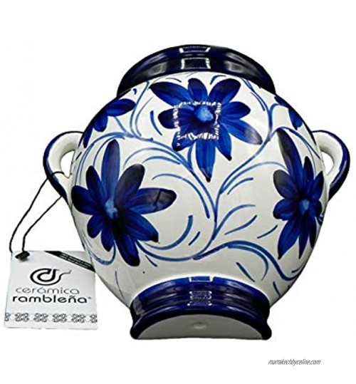 Jardinière en céramique pour suspendre un pot de fleur bleu et blanc 100 % décorée à la main 24 x 24 x 16 cm