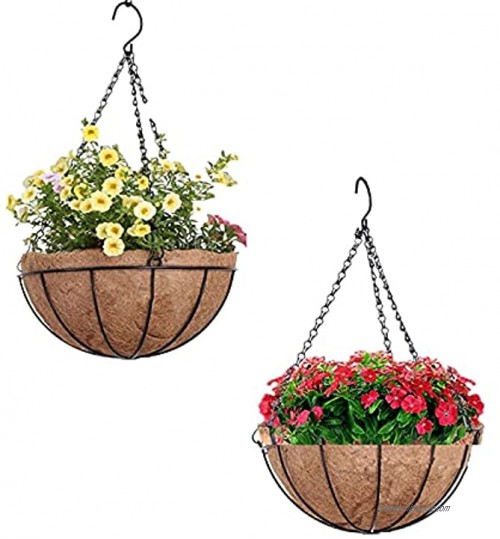 Lot de 2 paniers de fleurs à suspendre en métal avec suspension pour pots de fleurs en noix de coco naturelle en forme de bol pour paniers suspendus pots de fleurs de jardin 25,4 cm