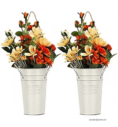 Shinowa Vase en Métal Suspendu [2 PCS] Vase de Suspension Galvanisé pour Fleurs Plantes Vase à Suspendre sur Mur pour Décoration Intérieure Extérieure Blanc