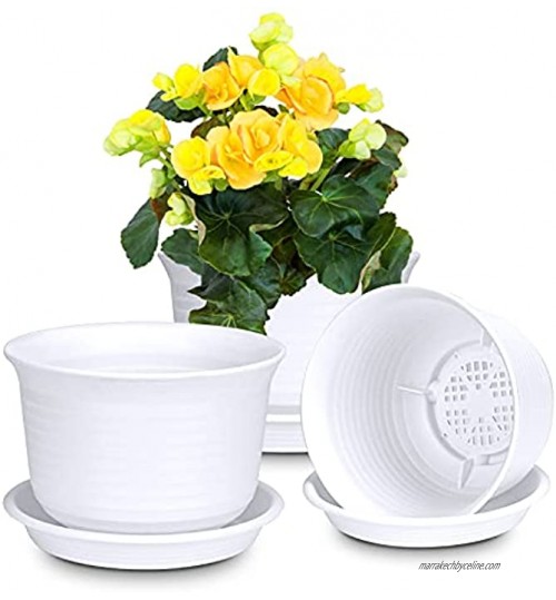 Lot de 3 pots de fleurs en plastique avec soucoupe pour fleurs et plantes Diamètre : 15 cm Blanc