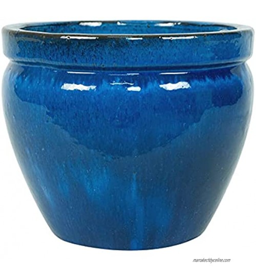 STONE art & more Pot de fleurs Paeonia Diamètre : 40 cm Hauteur : 31 cm Bleu roi émaillé Résistant au gel Fabriqué à la main au Vietnam