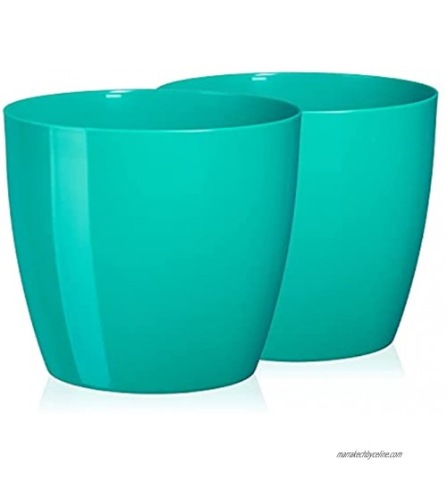 TYMAR Lot de 2 pots de fleurs en plastique Forme ronde moderne Turquoise Diamètre : 12 cm